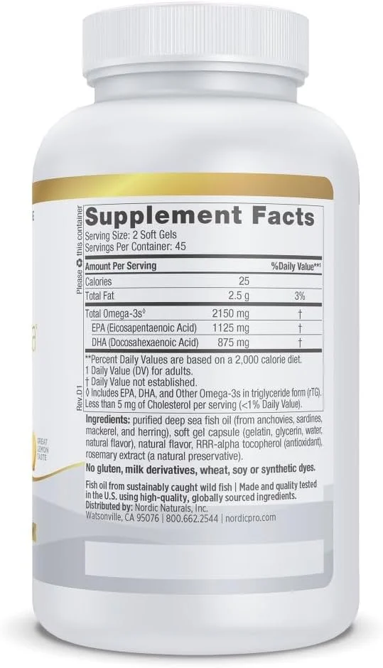 نوردیک نچرالز ProOmega 2000، طعم لیمو - 90 سافت ژل - 2150 میلی گرم امگا 3 - روغن ماهی با قدرت بسیار بالا - EPA و DHA - تقویت سلامت مغز، چشم، قلب و سیستم ایمنی - غیر GMO - 45 سروینگ