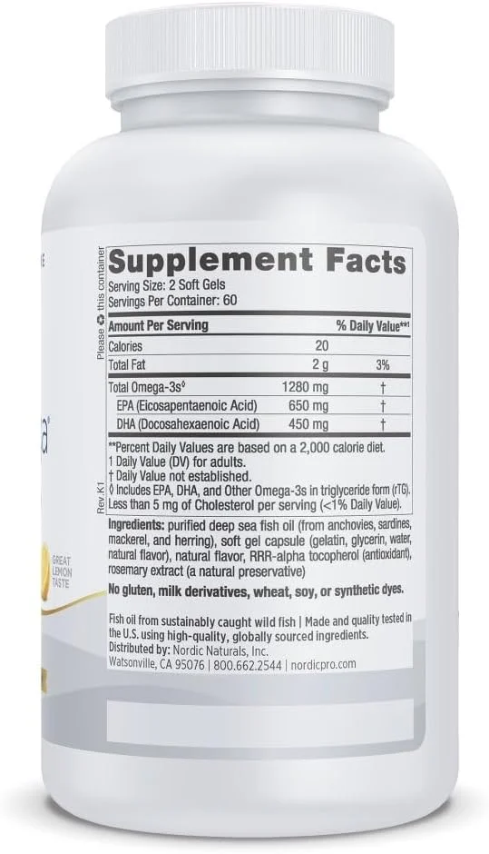 Nordic Naturals Proomega - Fish Oil, 650 Mg Epa, 450 Mg Dha, High-Intensity Support For Cardiovascular, Neurological, Eye, Joint, And Immune Health*, Lemon Flavored, 120 Soft Gels
