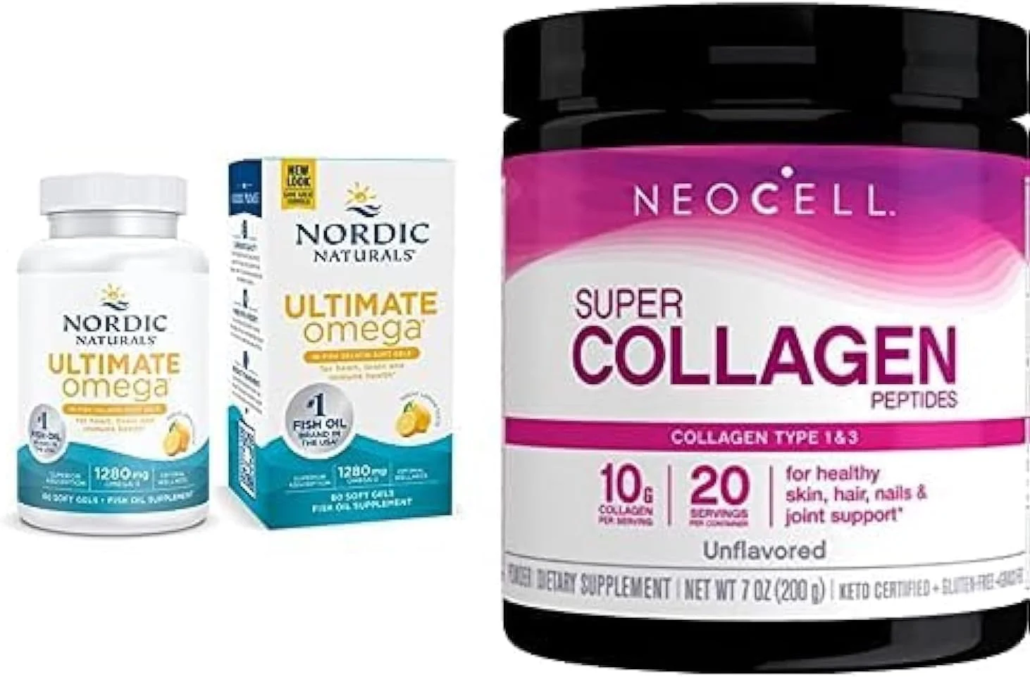 مجموعه مکمل نوردیک نچرالز: پودر سوپر کلاژن نئوسل (نوع 1 و 3) 10 گرم پپتید کلاژن 7 اونس + امگا آلتیمیت نوردیک نچرالز 60 سافت ژل مجموعه مکمل نوردیک نچرالز: پودر سوپر کلاژن نئوسل (نوع 1 و 3) 10 گرم پپتید کلاژن 7 اونس + امگا آلتیمیت نوردیک نچرالز 60 سافت ژل