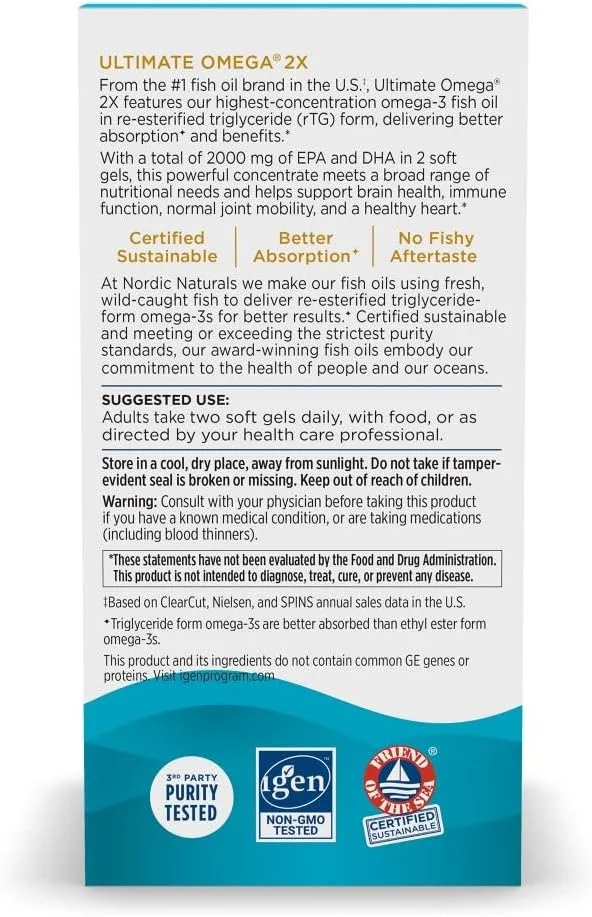 نوردیک نچرالز آلتیمیت امگا 2X، طعم لیمو - 90 سافت ژل - 2150 میلی گرم امگا - روغن ماهی امگا 3 با قدرت بالا با EPA و DHA - تقویت سلامت مغز و قلب - غیر GMO - 45 سروینگ