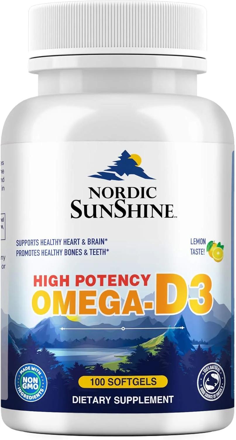 نوردیک سانشاین امگا با قدرت بالا 1280 میلی گرم، ویتامین D3 25 میلی گرم، 100 سافت ژل