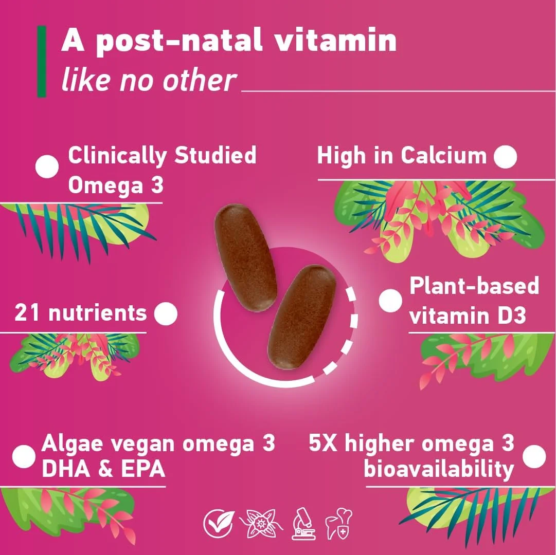 ۲۱ ماده مغذی برای دوران شیردهی | وگان - حاوی روغن جلبک امگا ۳ با جذب بالا، آهن و ید | ۱ بسته ماهانه ۶۰ عددی | آپوکرا