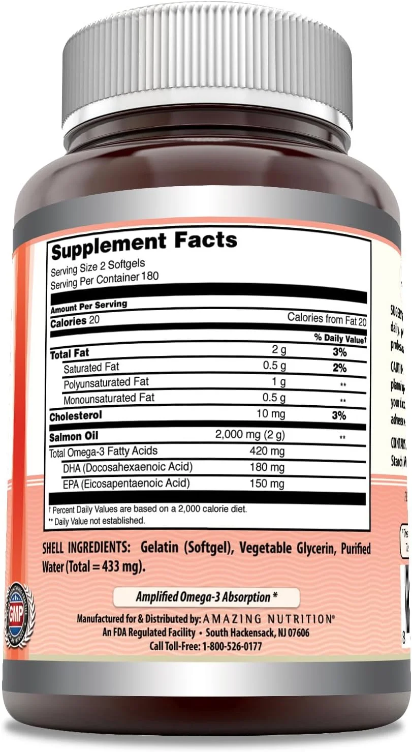مکمل روغن ماهی سالمون آلاسکا، 2000 میلی گرم در هر وعده (360 عدد)