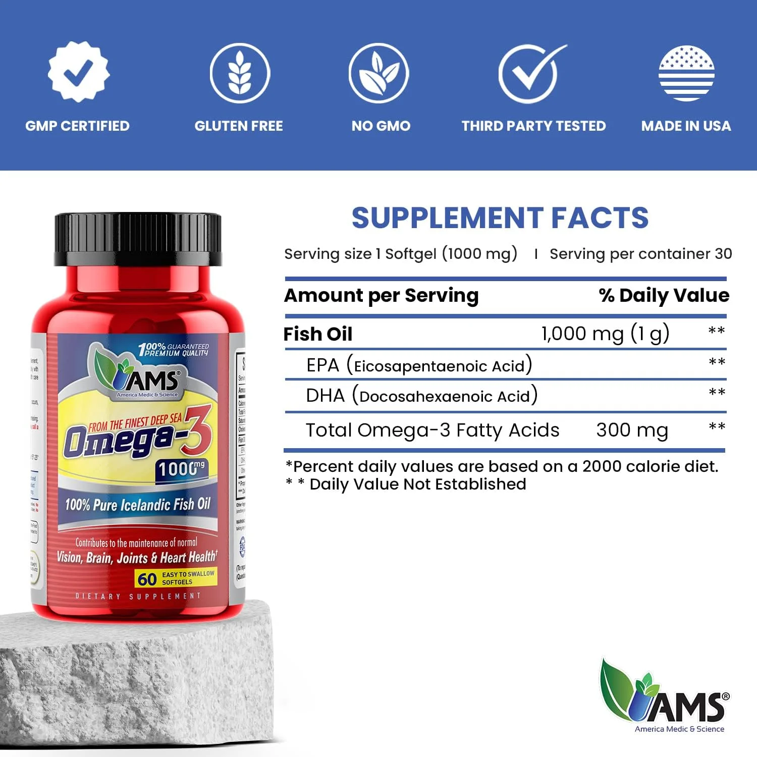 آمریکا مدیک اند ساینس آ ام اس امگا 3 1000 میلی گرم 60 سافت ژل