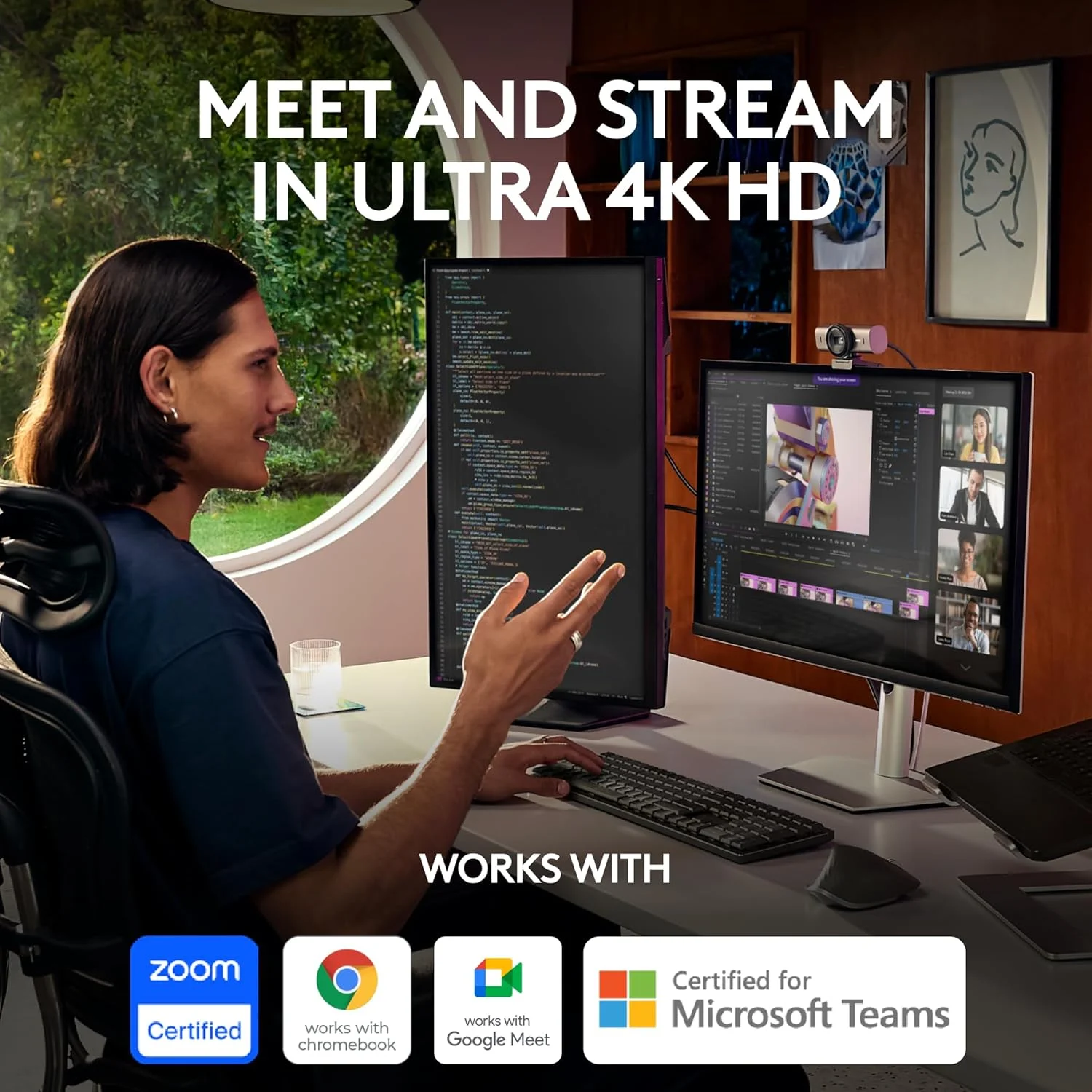وب کم لاجیتک MX Brio Ultra HD 4K با میکروفون های کاهش نویز، کیفیت تصویر بهبود یافته با هوش مصنوعی، محافظ حریم خصوصی و اتصال USB-C - گرافیت