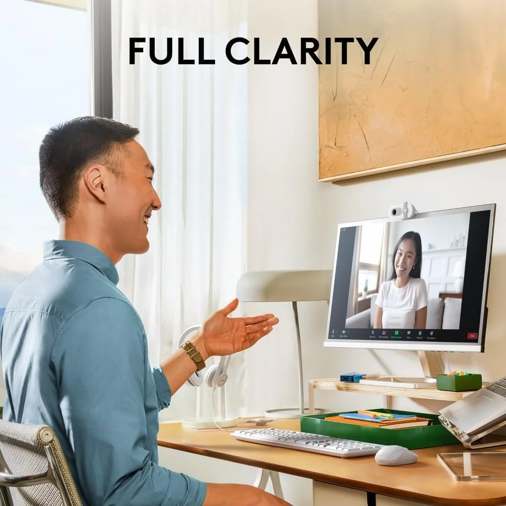 وب کم لاجیتک Brio 100 Full HD برای جلسات و استریم، تعادل نور خودکار، میکروفون داخلی، شاتر حریم خصوصی، USB-A، برای Microsoft Teams، Google Meet، Zoom و غیره - سفید