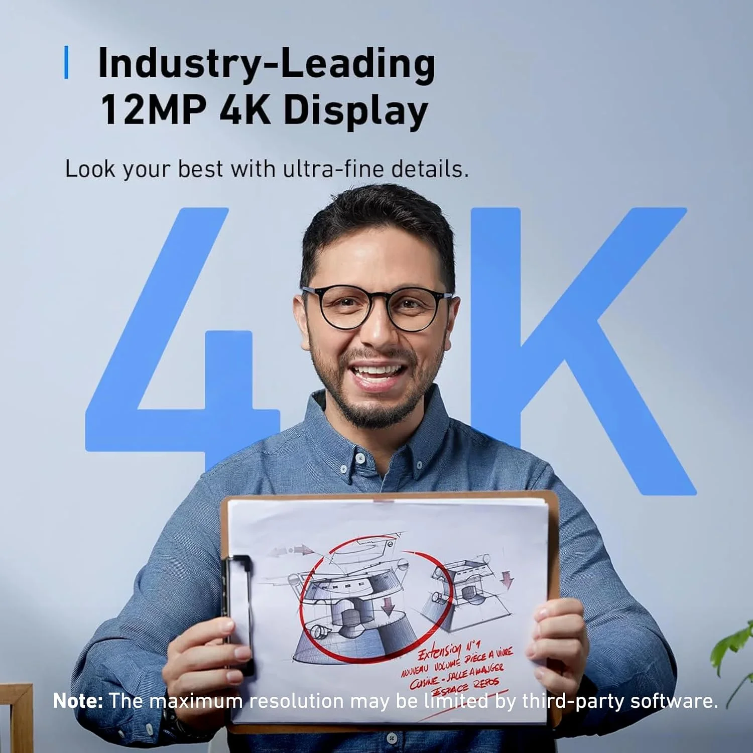 وب‌کم 4K انکر ورک C310 برای کامپیوتر، 12 مگاپیکسل، فوکوس خودکار هوش مصنوعی، کادربندی هوش مصنوعی، میکروفون حذف نویز هوش مصنوعی، پوشش حریم خصوصی داخلی، میدان دید قابل تنظیم، HDR 1080p@60FPS، وب‌کم USB برای تماس‌های ویدیویی و پخش زنده