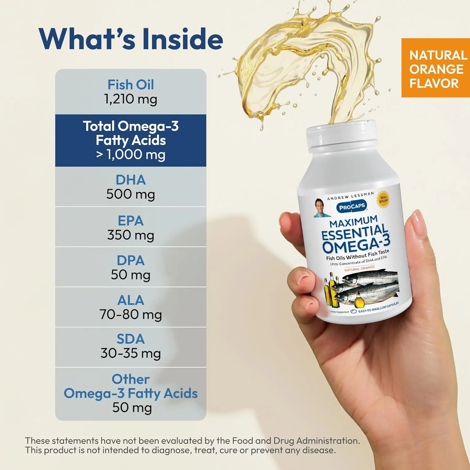 اندرو لِسمن مَکزیمم اِسِنشیال اُمگا-3 با طعم پرتقال - 360 سافت‌ژل - روغن‌های اُمگا-3 فوق‌العاده خالص و با قدرت بالا. DHA بالا، بدون ناراحتی معده، بدون آلودگی، بدون جیوه. سافت‌ژل‌های کوچک و آسان برای بلع