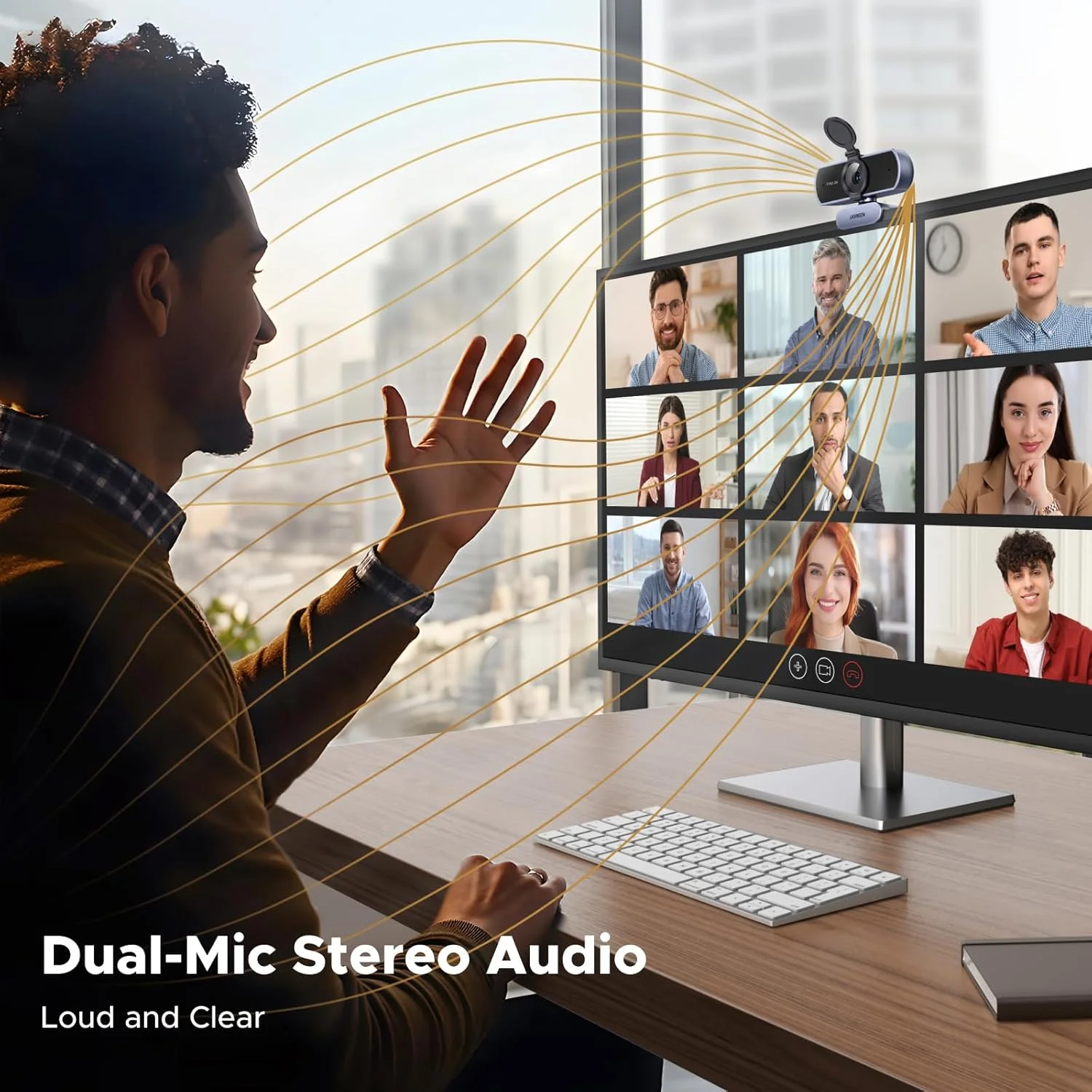 وب کم 2K HD یوگرین با پوشش حریم خصوصی برای کامپیوتر/لپ تاپ، میکروفون دوگانه استریو USB وب کم 2K 30fps/1080P 60fps، تصحیح نور کم زاویه دید 80 درجه، برای مک ویندوز یوتیوب، زوم، اسکایپ، پشتیبانی از سه پایه