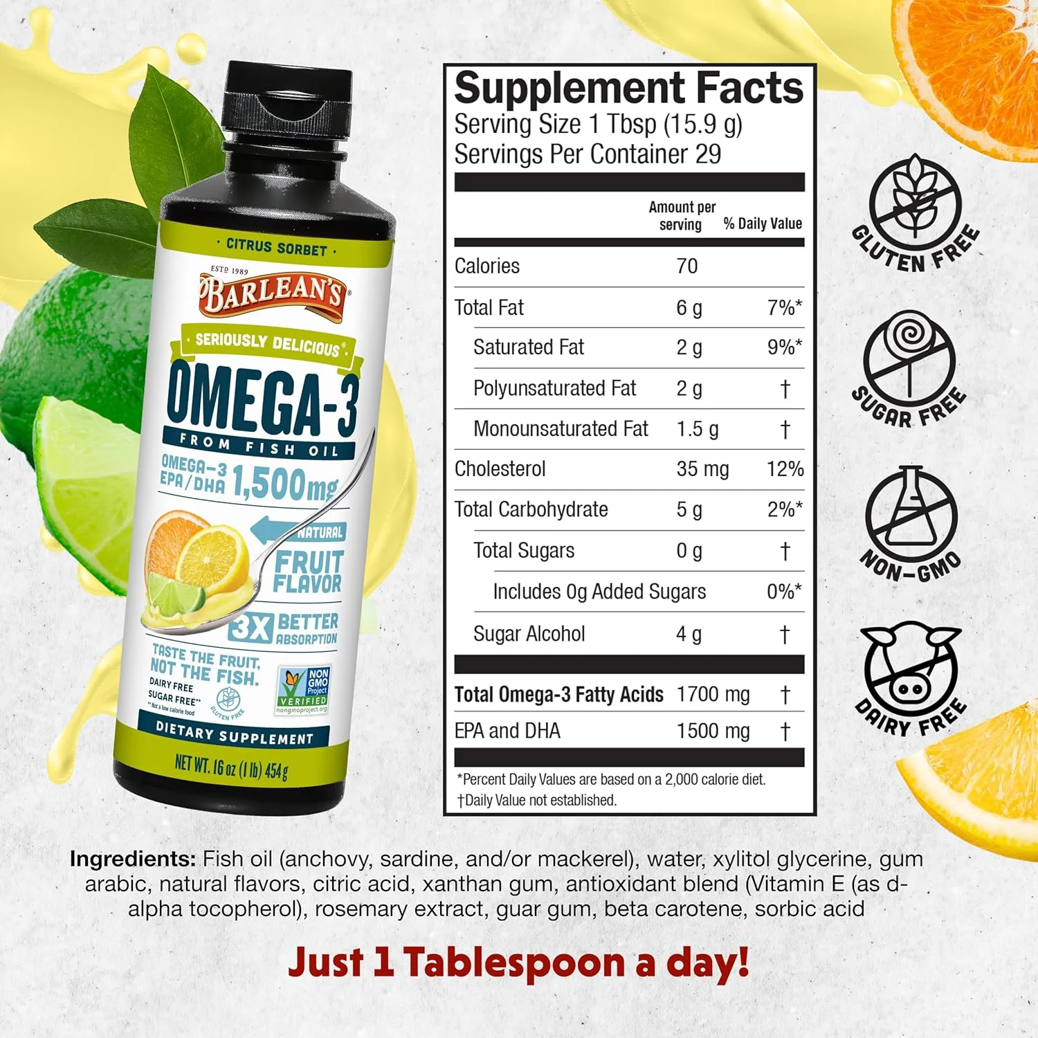 روغن ماهی امگا 3 با قدرت بالا و طعم شربت مرکبات بارلین، 473 میلی لیتر روغن ماهی امگا 3 با قدرت بالا و طعم شربت مرکبات بارلین، 473 میلی لیتر