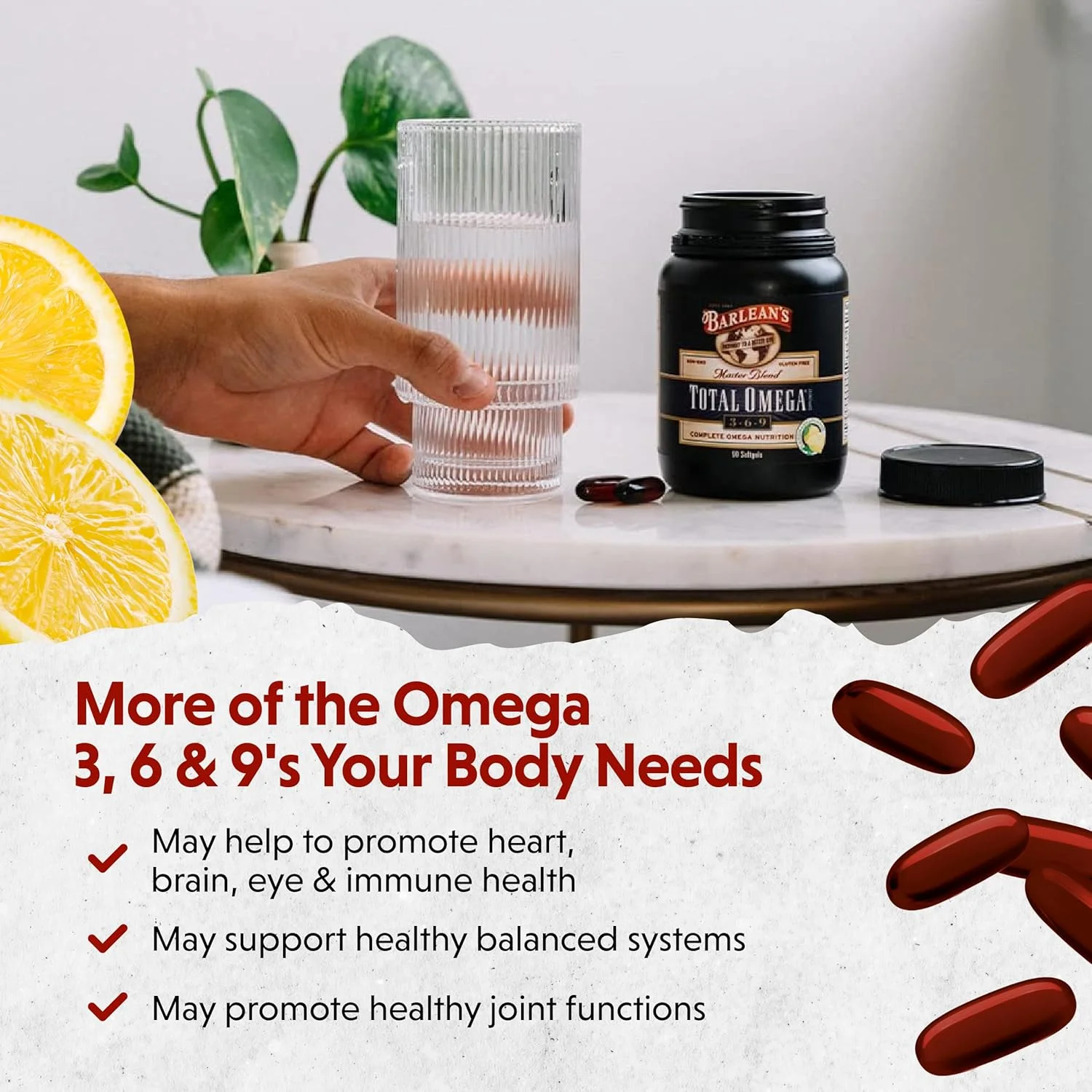 روغن های ارگانیک بارلین، امگا کامل، طعم لیموناد، 90 سافت ژل / 1000 میلی گرم در هر عدد، بطری روغن های ارگانیک بارلین، امگا کامل، طعم لیموناد، 90 سافت ژل / 1000 میلی گرم در هر عدد، بطری