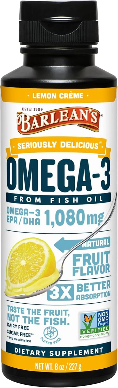 امگا 3 سورت لیمو کرم خوشمزه Barlean's از روغن ماهی با 1080 میلی گرم EPA/DHA - طعم میوه کاملا طبیعی، غیر GMO، بدون گلوتن - بطری 8 اونسی - FG-10043 امگا 3 سورت لیمو کرم خوشمزه Barlean's از روغن ماهی با 1080 میلی گرم EPA/DHA - طعم میوه کاملا طبیعی، غیر GMO، بدون گلوتن - بطری 8 اونسی - FG-10043