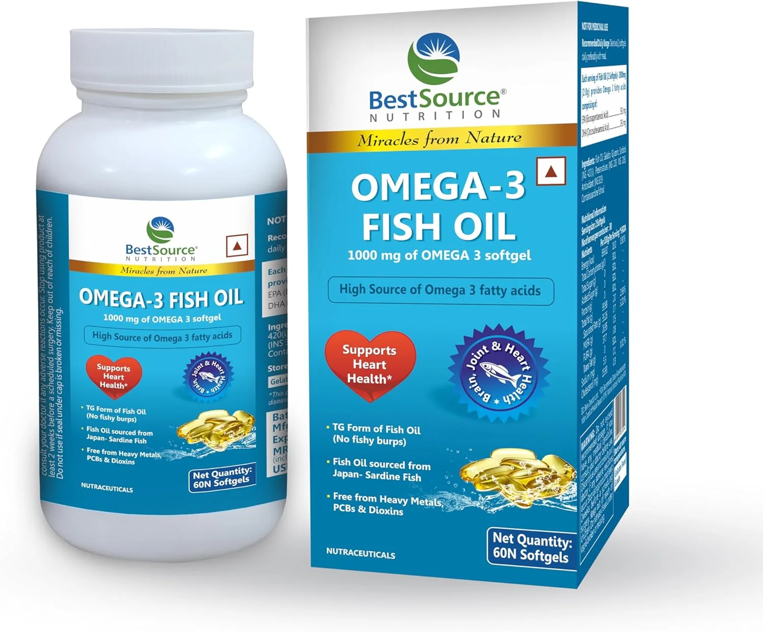 روغن ماهی امگا 3 BestSource Nutrition (EPA و DHA طبیعی)، فاقد فلزات سنگین، PCB و دیوکسین، بدون بوی ماهی، بدون آروغ، 60 سافت ژل 600 میلی گرمی