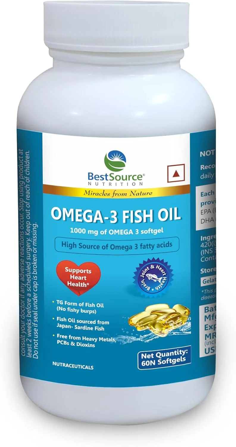 روغن ماهی امگا 3 BestSource Nutrition (EPA و DHA طبیعی)، فاقد فلزات سنگین، PCB و دیوکسین، بدون بوی ماهی، بدون آروغ، 60 سافت ژل 600 میلی گرمی