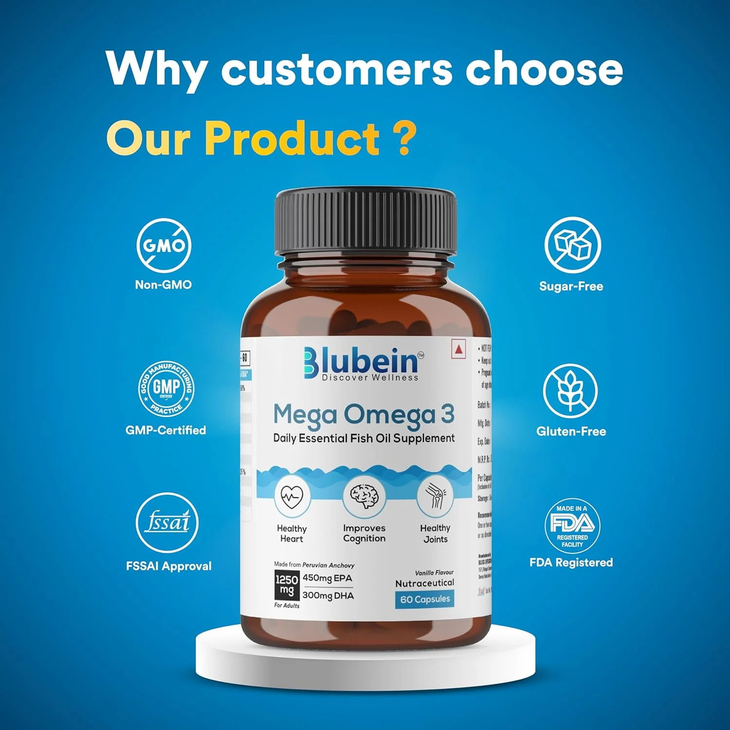 کپسول های روغن ماهی امگا 3 مگا برای آقایان و بانوان، با قدرت سه برابر و 1250 میلی گرم (450 میلی گرم EPA و 300 میلی گرم DHA) برای ریکاوری عضلات، قلب سالم، مفاصل و مغز - 60 کپسول کپسول های روغن ماهی امگا 3 مگا برای آقایان و بانوان، با قدرت سه برابر و 1250 میلی گرم (450 میلی گرم EPA و 300 میلی گرم DHA) برای ریکاوری عضلات، قلب سالم، مفاصل و مغز - 60 کپسول