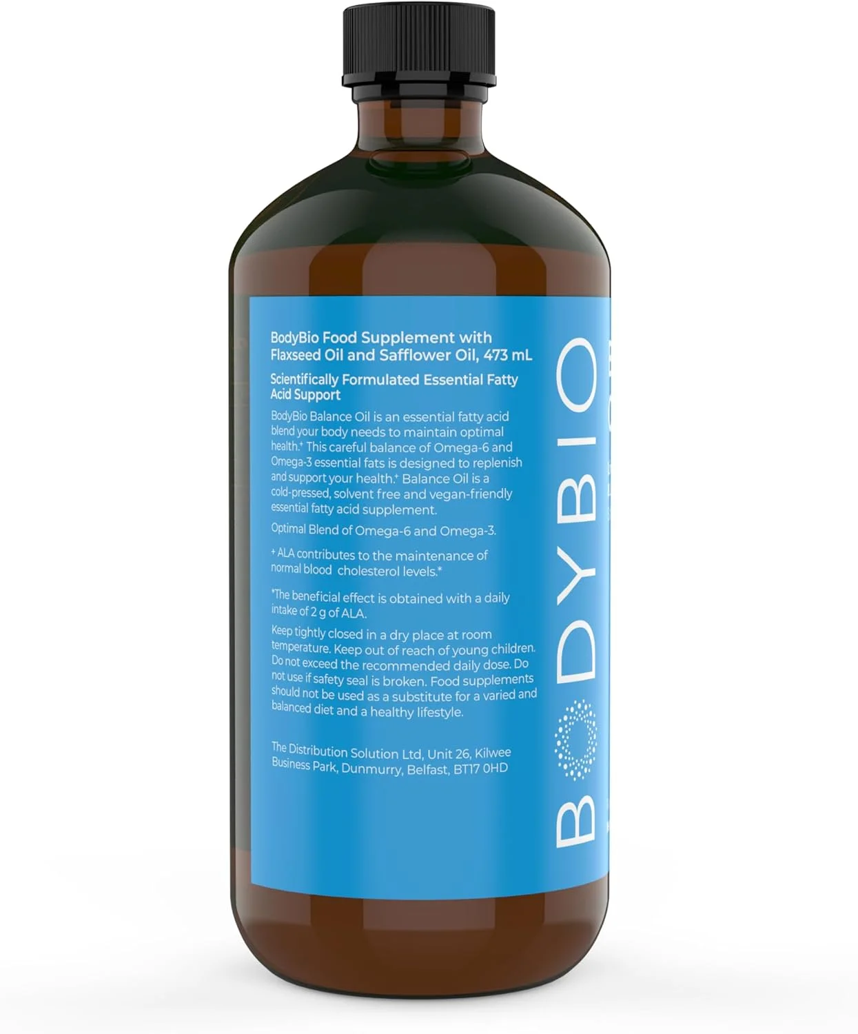 BodyBio امگا 3 + 6 | اسیدهای چرب ضروری | ترکیبی از روغن گلرنگ و تخم کتان | پرس سرد | اسید چرب LA & ALA | روغن متعادل کننده 473 میلی لیتر، قهوه ای