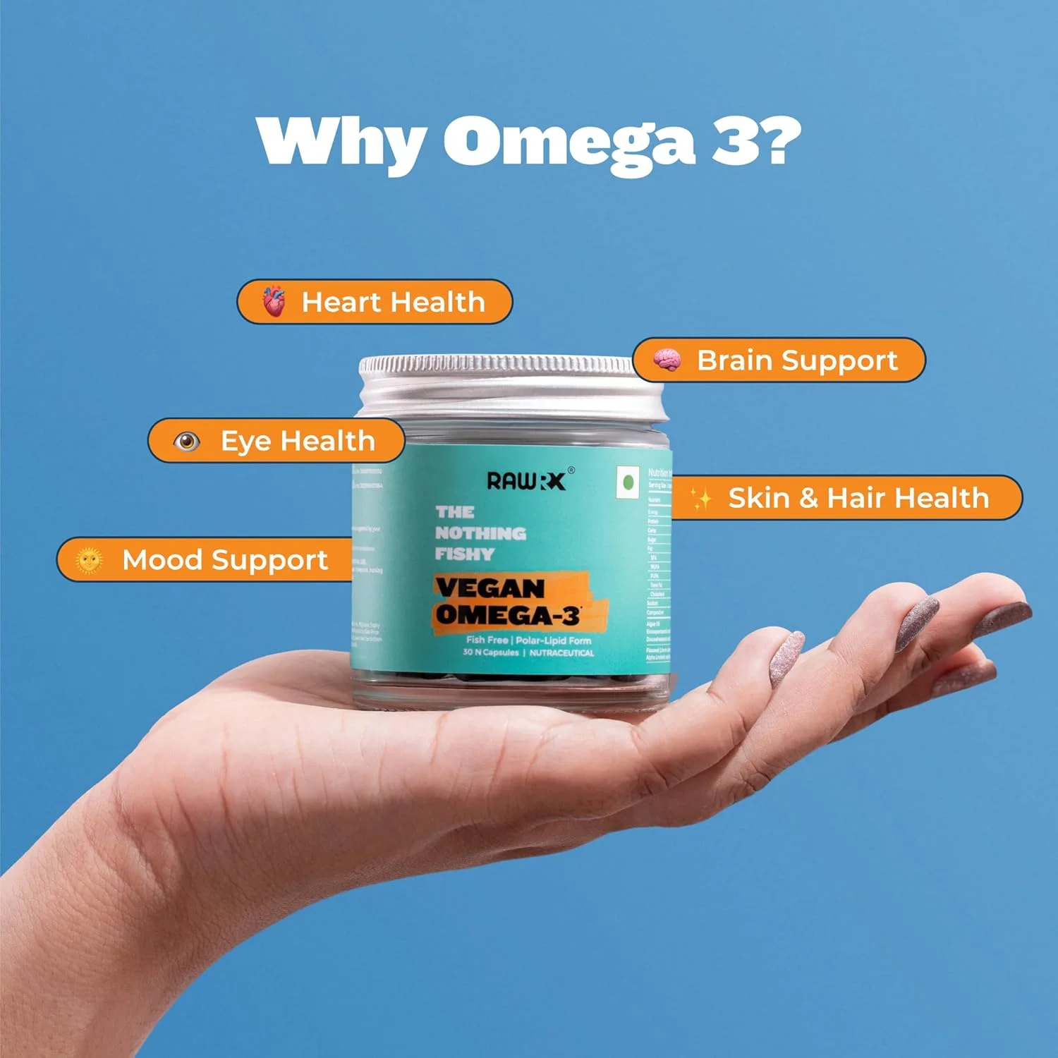 کپسول های روغن امگا 3 گیاهی RawRX، 30 عدد کپسول گیاهی (مناسب برای 30 روز)، روغن جلبک 500 میلی گرمی، بدون کاراگینان و ژلاتین، بدون روغن ماهی، پشتیبانی از سلامت قلب، مغز و مفاصل، برای آقایان و بانوان