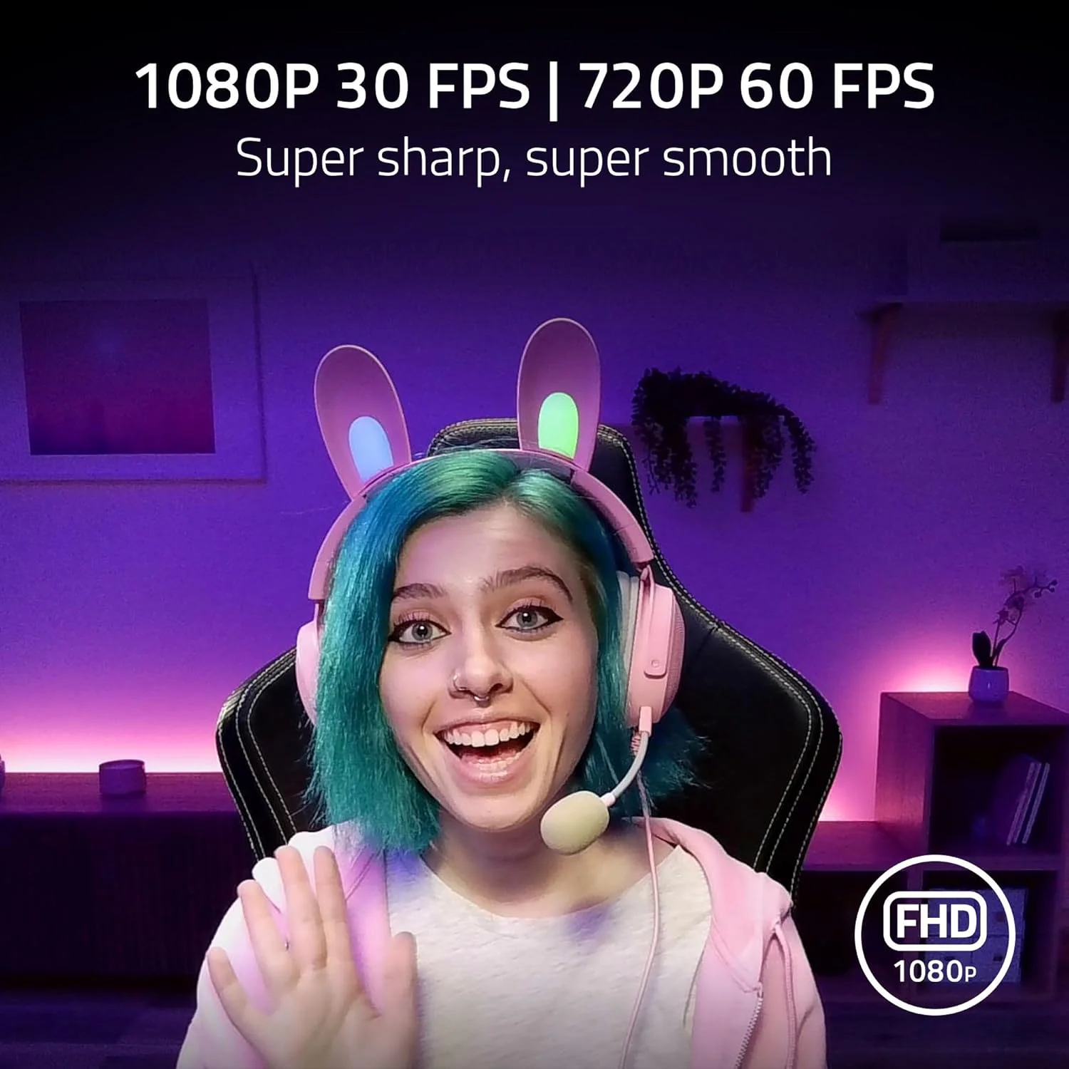 وب کم استریمینگ ریزر Kiyo X Full HD: 1080p 30FPS یا 720p 60FPS - مجهز به فوکوس خودکار - تنظیمات کاملا قابل تنظیم - گزینه های نصب انعطاف پذیر - جمع و جور و قابل حمل - Plug & Play - مشکی