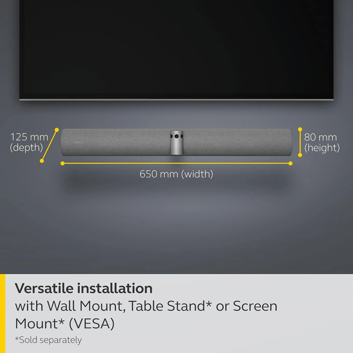 ویدئو بار پانورامیک 4K جبرا PanaCast 50 - دوربین کنفرانس برای اتاق های کوچک و متوسط با میدان دید 180 درجه و 8 میکروفون - منبع تغذیه بریتانیا - خاکستری