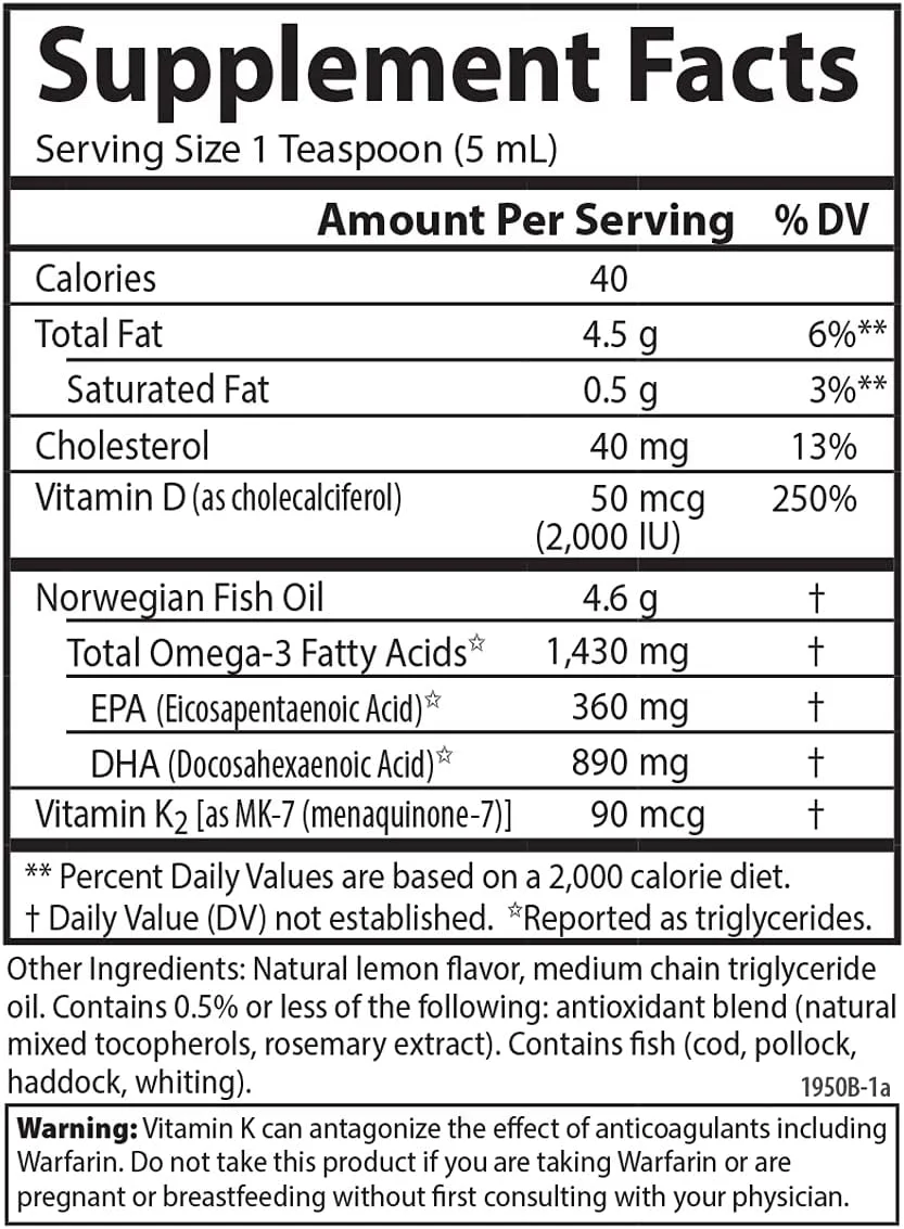 کارلسون، امگا 3 پلاس D و K، لیمو طبیعی، 1430 میلی گرم، 200 میلی لیتر