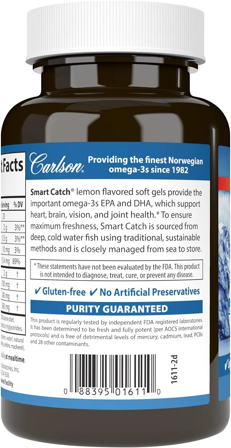کارلسون Smart Catch 700mg امگا 3 - 90 سافت ژل برای نوجوانان، تقویت کننده رشد شناختی، پشتیبانی از عملکرد مغز، طعم طبیعی لیمو