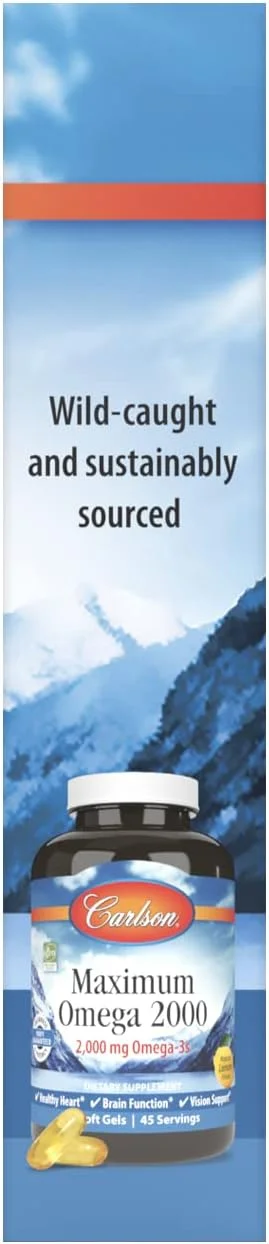 کارلسون - حداکثر امگا 2000 بسته های قابل حمل، 2000 میلی گرم امگا 3، روغن ماهی نروژی صید وحشی، کپسول های روغن ماهی با منبع پایدار، لیمو، بسته 30 سافت ژل کارلسون - حداکثر امگا 2000 بسته های قابل حمل، 2000 میلی گرم امگا 3، روغن ماهی نروژی صید وحشی، کپسول های روغن ماهی با منبع پایدار، لیمو، بسته 30 سافت ژل