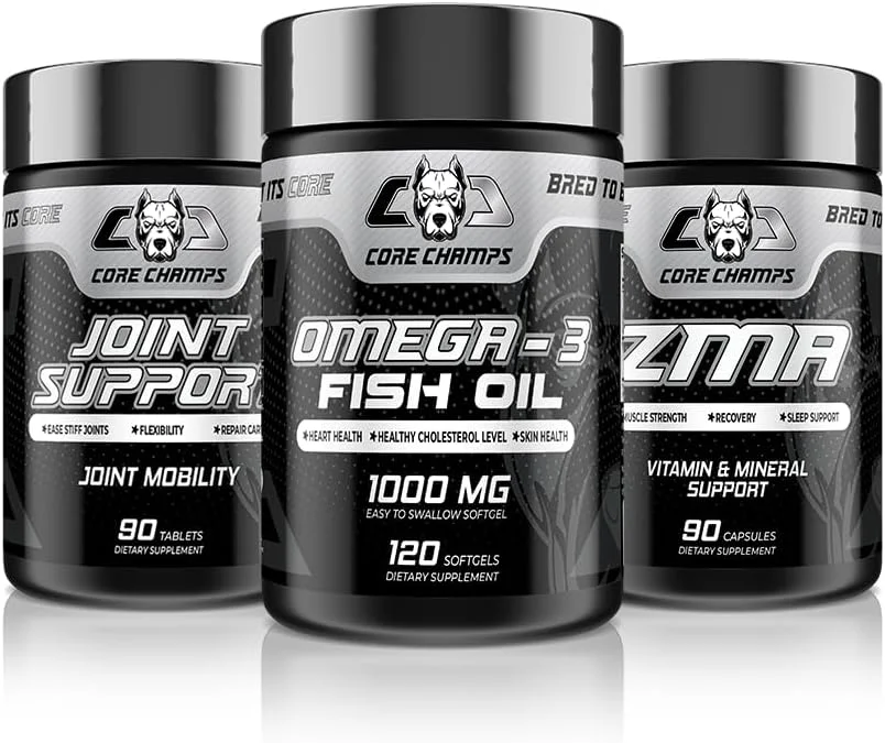 بسته مکمل های ورزشی Core Champs - روغن ماهی امگا 3، 1000 میلی گرم، 120 سافت ژل (60 سروینگ) + مکمل مفاصل، 90 قرص (30 سروینگ) + ZMA، 90 کپسول (30 سروینگ) بسته مکمل های ورزشی Core Champs - روغن ماهی امگا 3، 1000 میلی گرم، 120 سافت ژل (60 سروینگ) + مکمل مفاصل، 90 قرص (30 سروینگ) + ZMA، 90 کپسول (30 سروینگ)