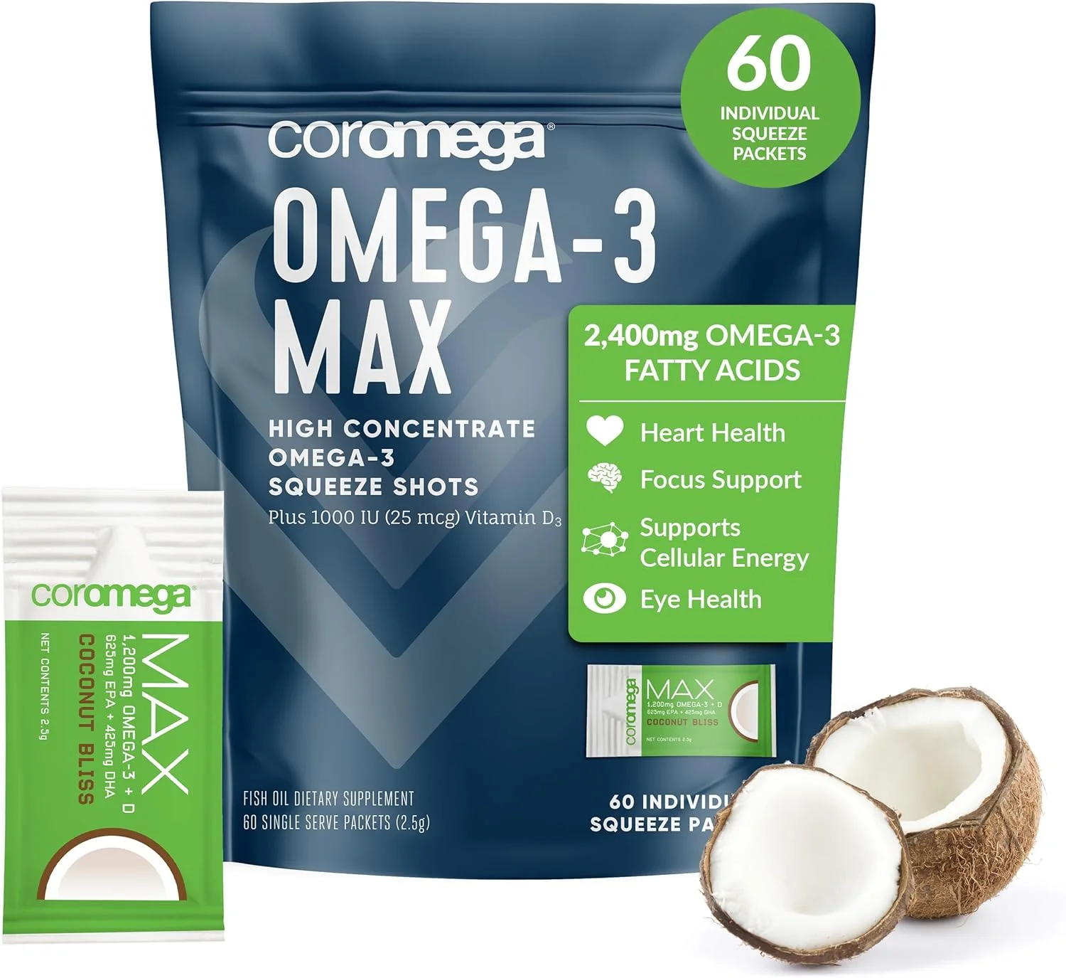 امگا 3 با غلظت بالا Coromega Max، نارگیل بلیس، 60 عدد (بسته 1 عددی) امگا 3 با غلظت بالا Coromega Max، نارگیل بلیس، 60 عدد (بسته 1 عددی)
