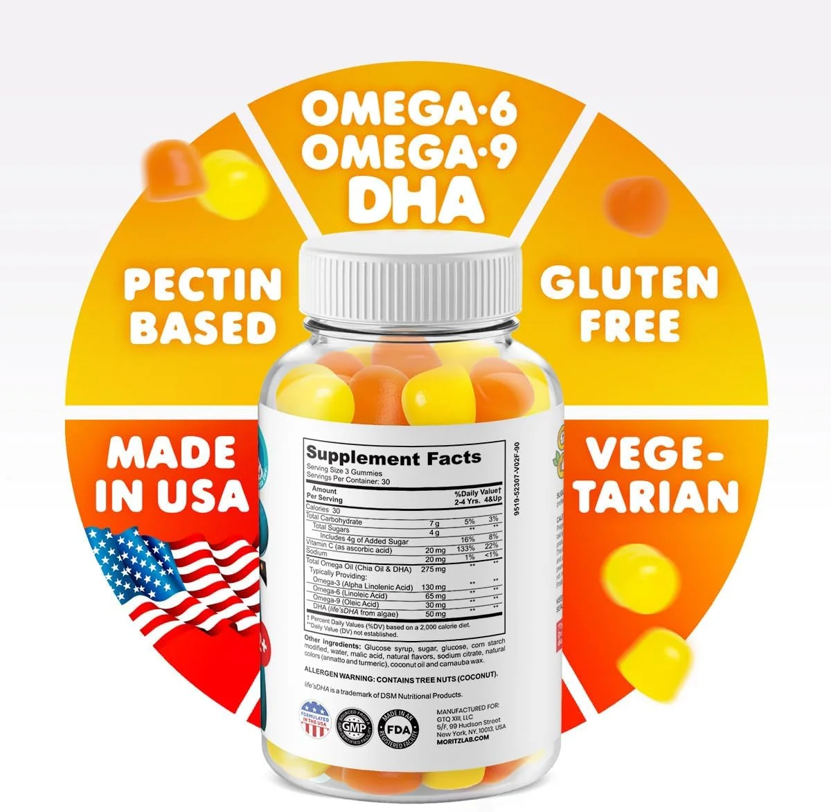 پاستیل امگا 3 کودکان دکتر موریتز (180 عدد)، پاستیل امگا 3 گیاهی برای کودکان بدون روغن ماهی، ویتامین های امگا 3 DHA برای سلامت مغز و قلب، پاستیل های امگا 3 6 9 بدون گلوتن