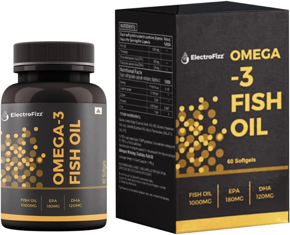 کپسول روغن ماهی امگا 3 برای آقایان و بانوان 1000 میلی گرم (180 میلی گرم EPA و 120 میلی گرم DHA) به همراه سایر اسیدهای چرب امگا 3 برای پشتیبانی از سلامت قلب، مغز و مفاصل - 60 سافت ژل