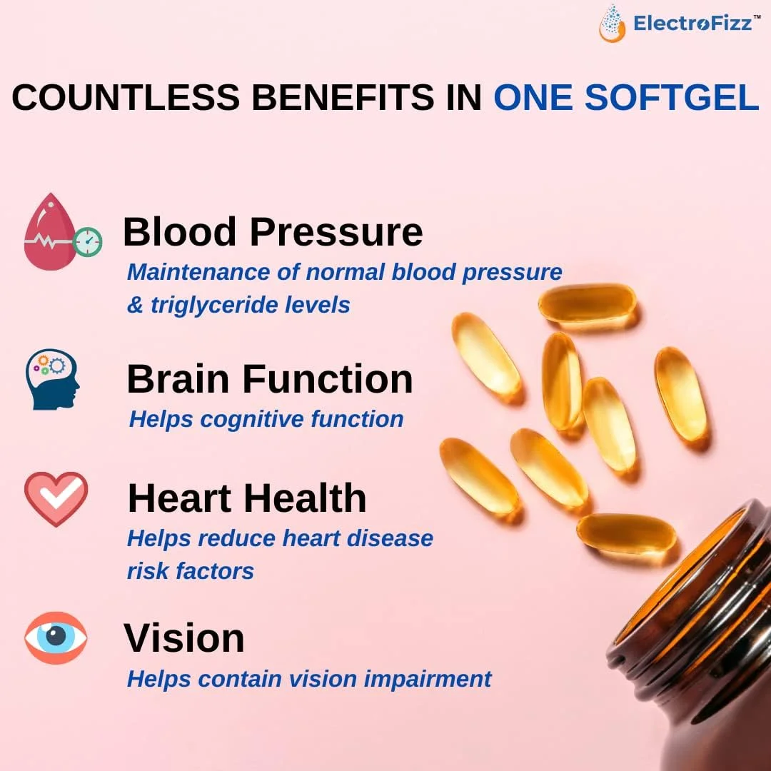 کپسول روغن ماهی امگا 3 برای آقایان و بانوان 1000 میلی گرم (180 میلی گرم EPA و 120 میلی گرم DHA) به همراه سایر اسیدهای چرب امگا 3 برای پشتیبانی از سلامت قلب، مغز و مفاصل - 60 سافت ژل