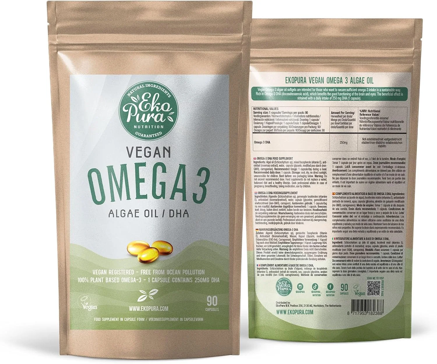 اکوپورا امگا 3 گیاهی - روغن جلبک، 90 کپسول کوچک (250 میلی گرم DHA در هر کپسول)، تامین 3 ماهه - جایگزین پایدار برای روغن ماهی اکوپورا امگا 3 گیاهی - روغن جلبک، 90 کپسول کوچک (250 میلی گرم DHA در هر کپسول)، تامین 3 ماهه - جایگزین پایدار برای روغن ماهی