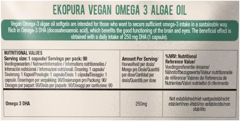 اکوپورا امگا 3 گیاهی - روغن جلبک، 90 کپسول کوچک (250 میلی گرم DHA در هر کپسول)، تامین 3 ماهه - جایگزین پایدار برای روغن ماهی اکوپورا امگا 3 گیاهی - روغن جلبک، 90 کپسول کوچک (250 میلی گرم DHA در هر کپسول)، تامین 3 ماهه - جایگزین پایدار برای روغن ماهی