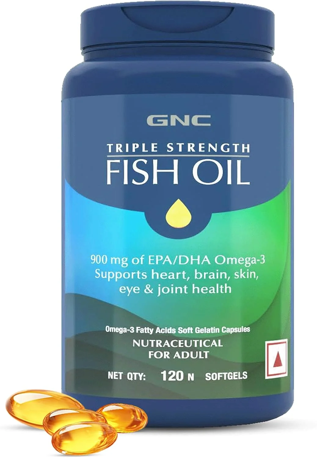 روغن ماهی سه گانه GNC با قدرت 1500 میلی گرم امگا 3 با 900 میلی گرم EPA و DHA | 120 سافت ژل | برای قلب، کلسترول سالم، راحتی مفاصل، تمرکز و بینایی | روکش روده ای برای عدم وجود طعم ماهی | فرموله شده در ایالات متحده آمریکا