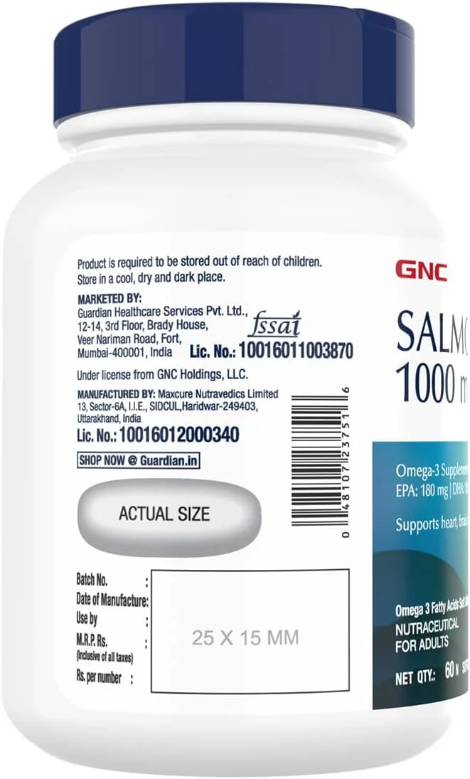 روغن ماهی سالمون ۱۰۰۰ میلی گرم GNC برای آقایان و بانوان | 60 سافت ژل | سرشار از امگا 3 با EPA و DHA | تسکین دهنده درد مفاصل | تقویت سلامت قلب | پشتیبانی از حافظه | محافظت از سلامت چشم | فرموله شده در ایالات متحده آمریکا روغن ماهی سالمون ۱۰۰۰ میلی گرم GNC برای آقایان و بانوان | 60 سافت ژل | سرشار از امگا 3 با EPA و DHA | تسکین دهنده درد مفاصل | تقویت سلامت قلب | پشتیبانی از حافظه | محافظت از سلامت چشم | فرموله شده در ایالات متحده آمریکا