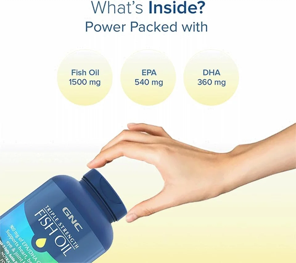 مکمل روغن ماهی سه گانه GNC با قدرت 1500 میلی گرم امگا 3 - 1500 میلی گرم امگا 3 شامل 540 میلی گرم EPA و 360 میلی گرم DHA - (60 سافت ژل)