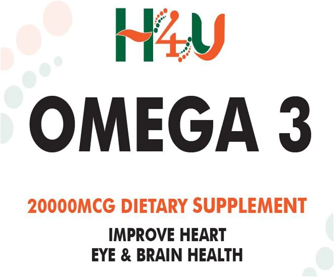 مکمل های امگا 3 فوق العاده قوی H4U، سافت ژل 20000 میکروگرم با EPA و DHA - پشتیبانی از سیستم ایمنی، سلامت مغز و قلب، تندرستی مطلوب - غیر GMO 100 سافت ژل.