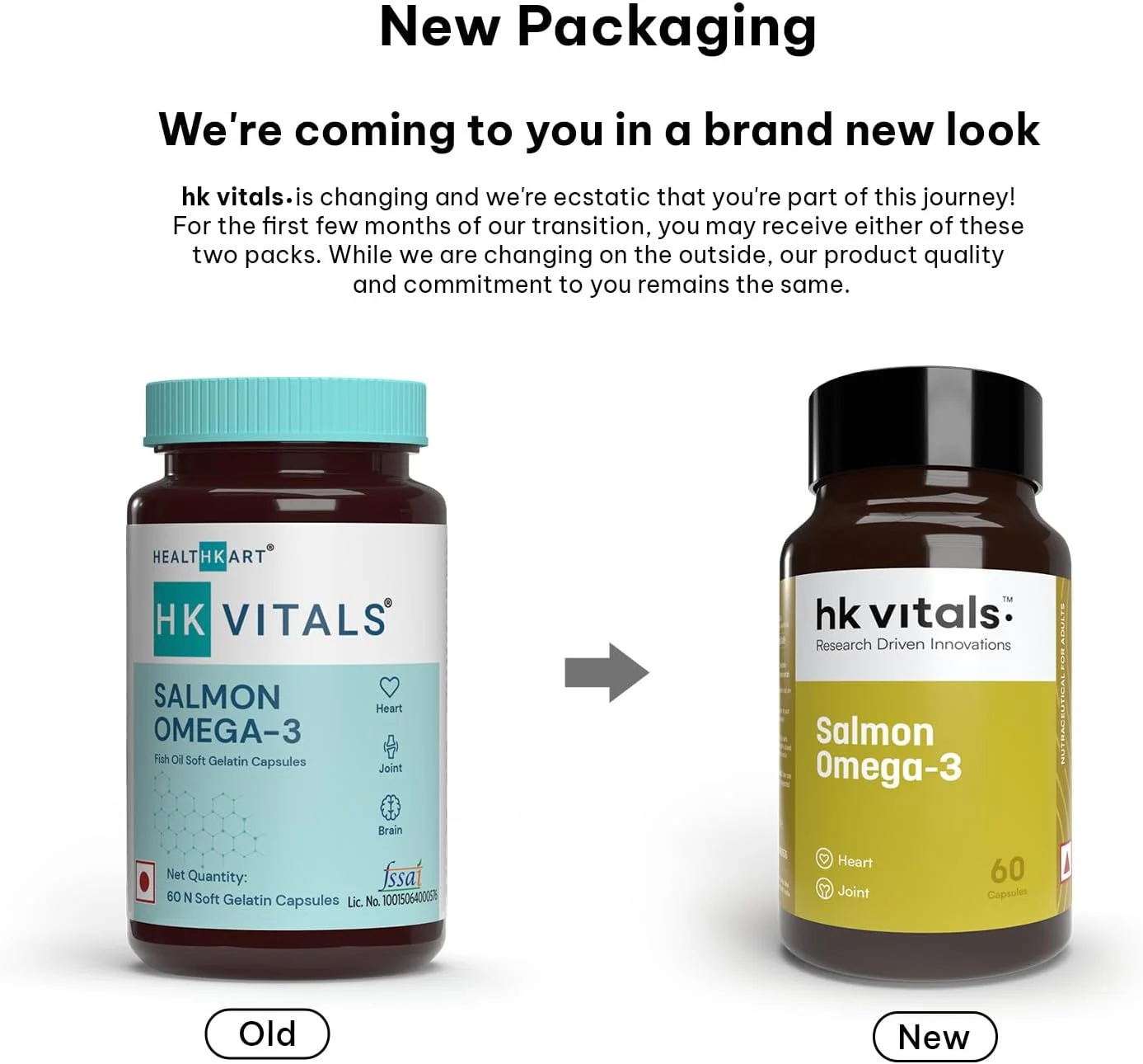 کپسول امگا 3 سالمون HealthKart HK Vitals، 60 عدد، 1000 میلی گرم روغن ماهی امگا 3 برای مردان و زنان با 180 میلی گرم EPA و 120 میلی گرم DHA، برای سلامت مفاصل، مغز و چشم، 60 امگا 3 سالمون