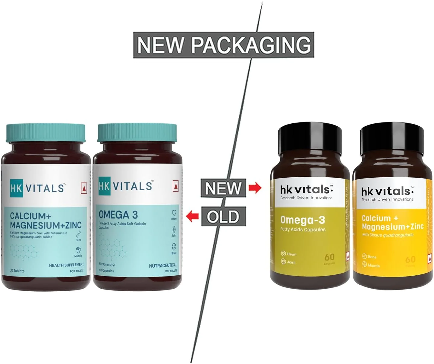 HealthKart HK Vitals امگا 3 با 180 میلی گرم EPA و 120 میلی گرم DHA، 60 کپسول روغن ماهی به همراه کلسیم، منیزیم و زینک به همراه ویتامین D3، 60 قرص (بسته ترکیبی) HealthKart HK Vitals امگا 3 با 180 میلی گرم EPA و 120 میلی گرم DHA، 60 کپسول روغن ماهی به همراه کلسیم، منیزیم و زینک به همراه ویتامین D3، 60 قرص (بسته ترکیبی)