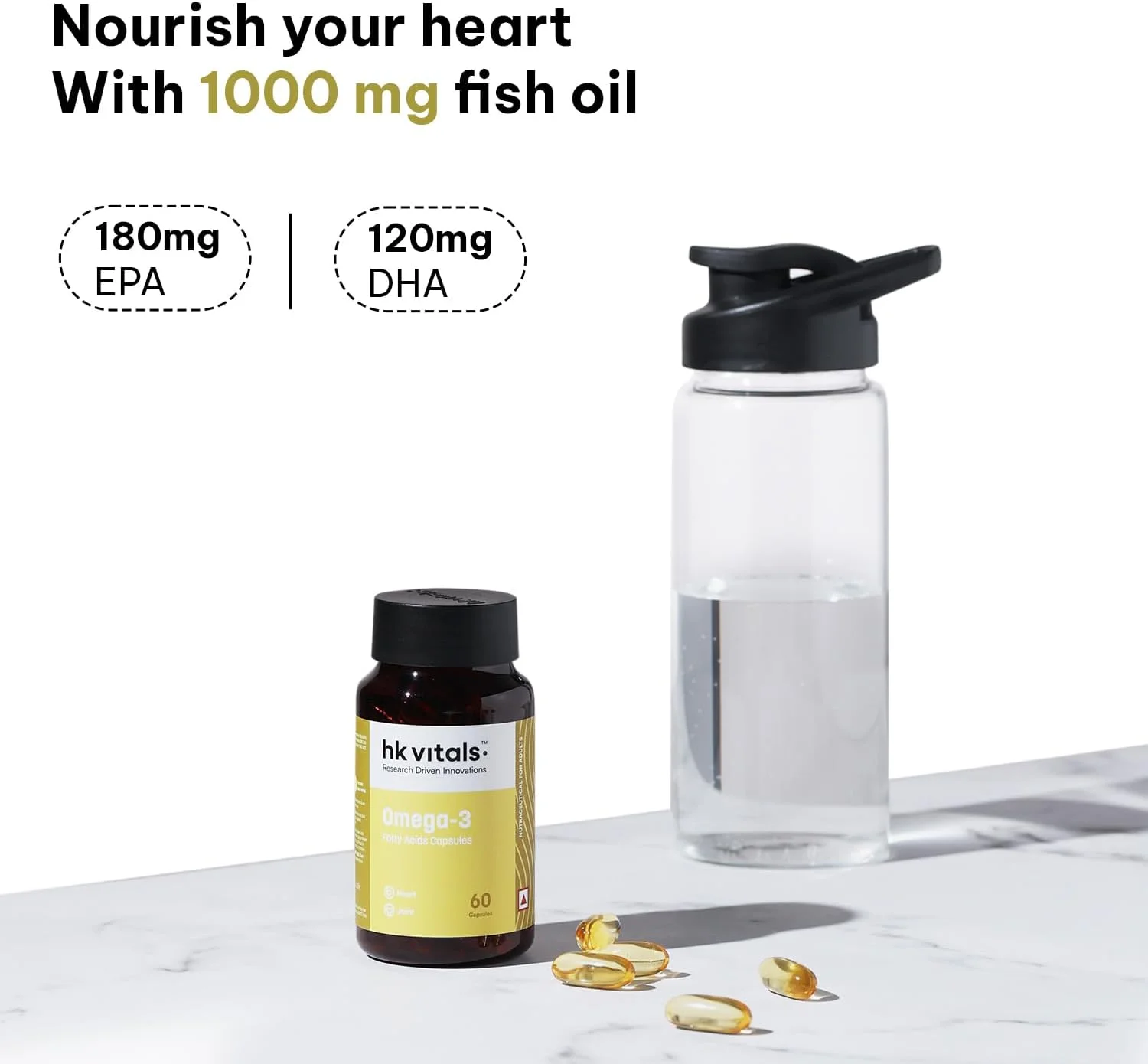 امگا 3 اچ کی ویتالز هلث کارت، 1000 میلی گرم امگا 3 با 180 میلی گرم EPA و 120 میلی گرم DHA، برای سلامت مغز، قلب، چشم و مفاصل، 60 کپسول روغن ماهی امگا 3 اچ کی ویتالز هلث کارت، 1000 میلی گرم امگا 3 با 180 میلی گرم EPA و 120 میلی گرم DHA، برای سلامت مغز، قلب، چشم و مفاصل، 60 کپسول روغن ماهی