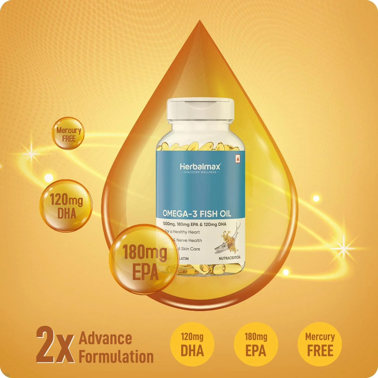 کپسول روغن ماهی امگا 3 گیاهی برای آقایان و بانوان (1000 میلی گرم امگا 3 با 180 میلی گرم EPA و 120 میلی گرم DHA)، برای سلامت مغز، قلب، چشم و مفاصل، 60 کپسول روغن ماهی امگا 3