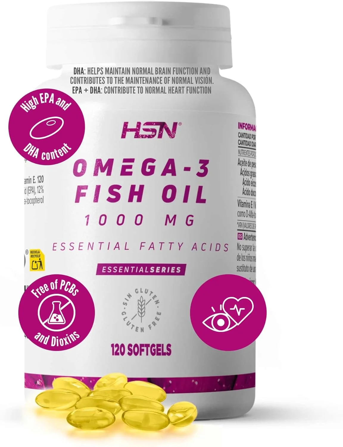 روغن ماهی امگا 3 HSN - 120 سافت ژل | 1000 میلی گرم | 302.2 میلی گرم اسیدهای چرب امگا 3 (178.56 میلی گرم EPA + 123.63 DHA) (120 سافت ژل) روغن ماهی امگا 3 HSN - 120 سافت ژل | 1000 میلی گرم | 302.2 میلی گرم اسیدهای چرب امگا 3 (178.56 میلی گرم EPA + 123.63 DHA) (120 سافت ژل)