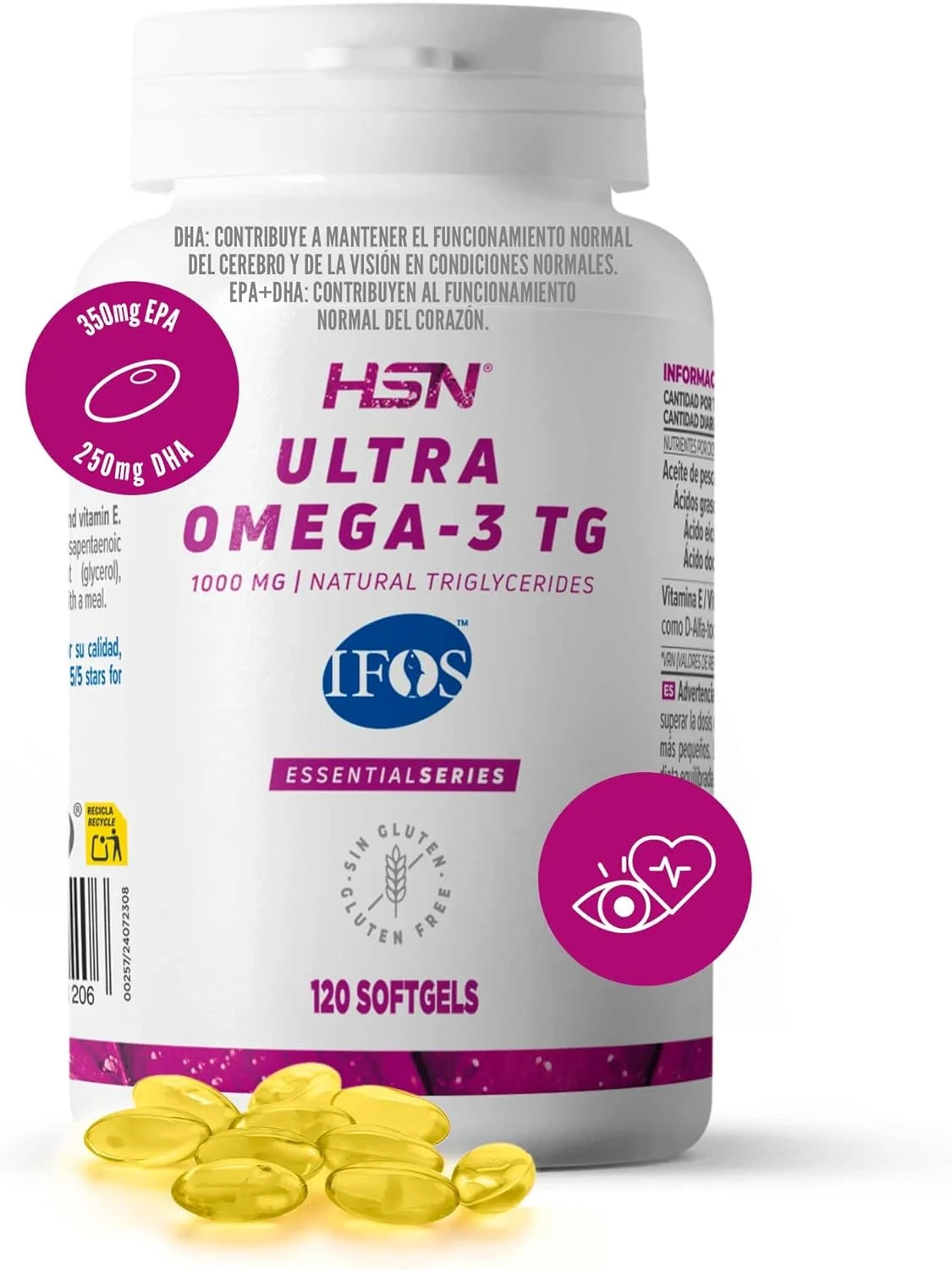 HSN Ultra Omega 3 TG (ماده اولیه دارای گواهینامه IFOS™ 5 ستاره) | روغن ماهی + ویتامین E | بسیار غلیظ، اسیدهای چرب ضروری 350 میلی گرم EPA + 250 میلی گرم DHA | ضد التهاب طبیعی (120 سافت ژل) HSN Ultra Omega 3 TG (ماده اولیه دارای گواهینامه IFOS™ 5 ستاره) | روغن ماهی + ویتامین E | بسیار غلیظ، اسیدهای چرب ضروری 350 میلی گرم EPA + 250 میلی گرم DHA | ضد التهاب طبیعی (120 سافت ژل)