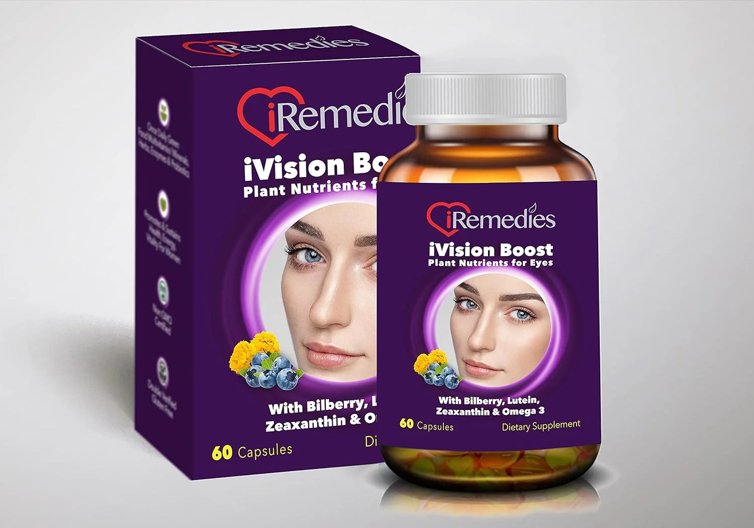 مکمل تقویت بینایی iRemedies iVision Boost - حاوی لوتئین، زآگزانتین و آنتی اکسیدان ها برای پشتیبانی از بینایی - 60 کپسول