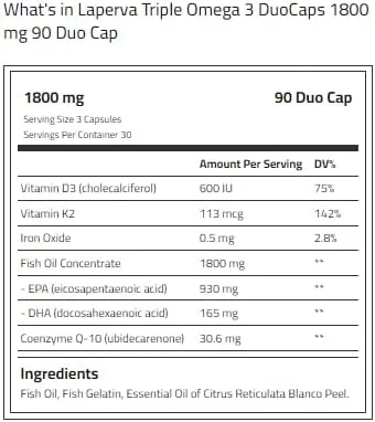 لاپروا تریپل امگا 3 دوئو کپس - فرمول پیشرفته برای سلامت قلب، مغز و چشم، شامل ویتامین D3 و K2 و کوآنزیم Q10 - (1800 میلی گرم - 90 دوئو کپسول) لاپروا تریپل امگا 3 دوئو کپس - فرمول پیشرفته برای سلامت قلب، مغز و چشم، شامل ویتامین D3 و K2 و کوآنزیم Q10 - (1800 میلی گرم - 90 دوئو کپسول)