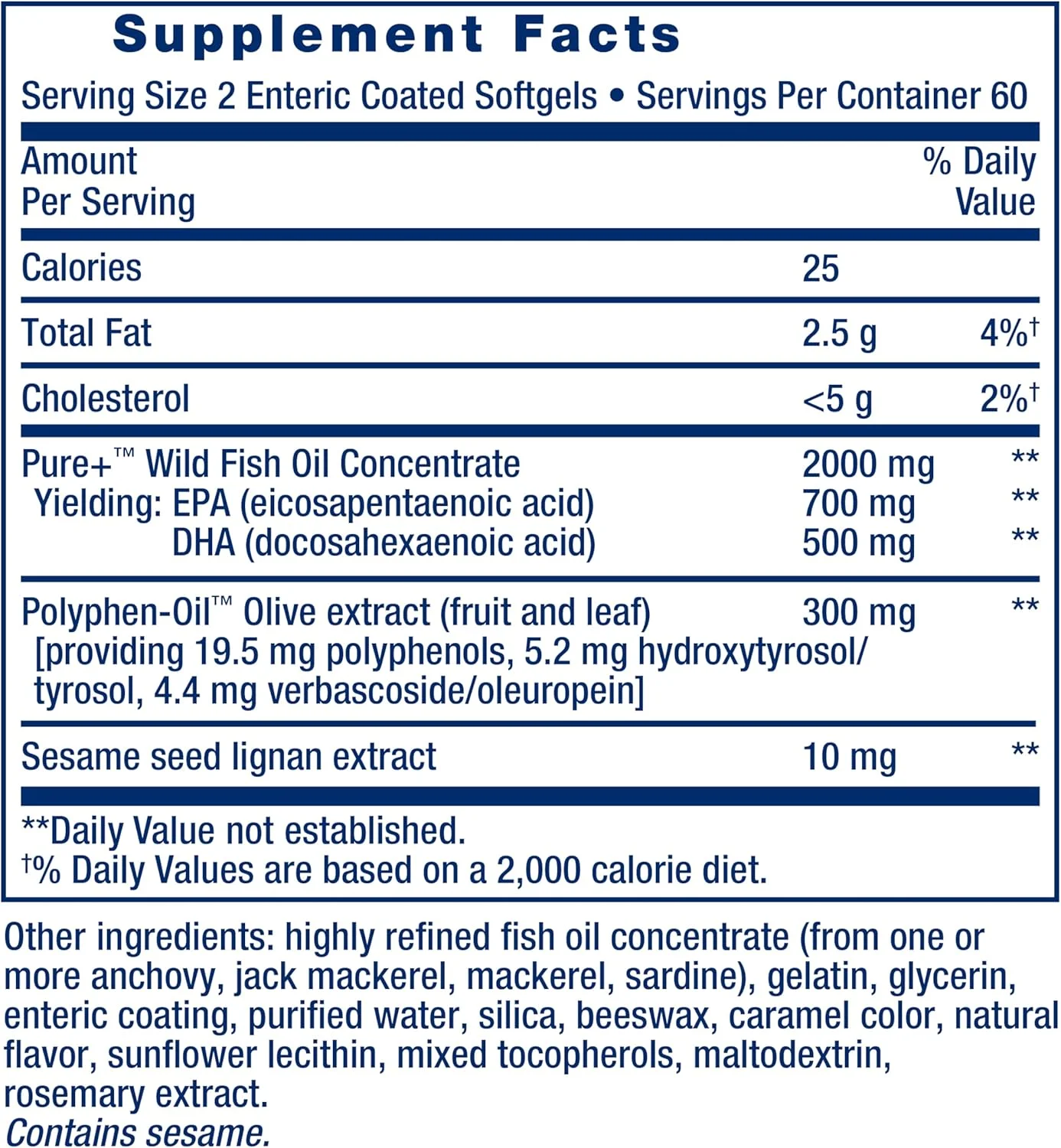 مکمل روغن ماهی سوپر امگا 3 لایف اکستنشن EPA/DHA به همراه لیگنان کنجد و عصاره زیتون، 120 سافت ژل با پوشش روده ای، بسته بندی ممکن است متفاوت باشد