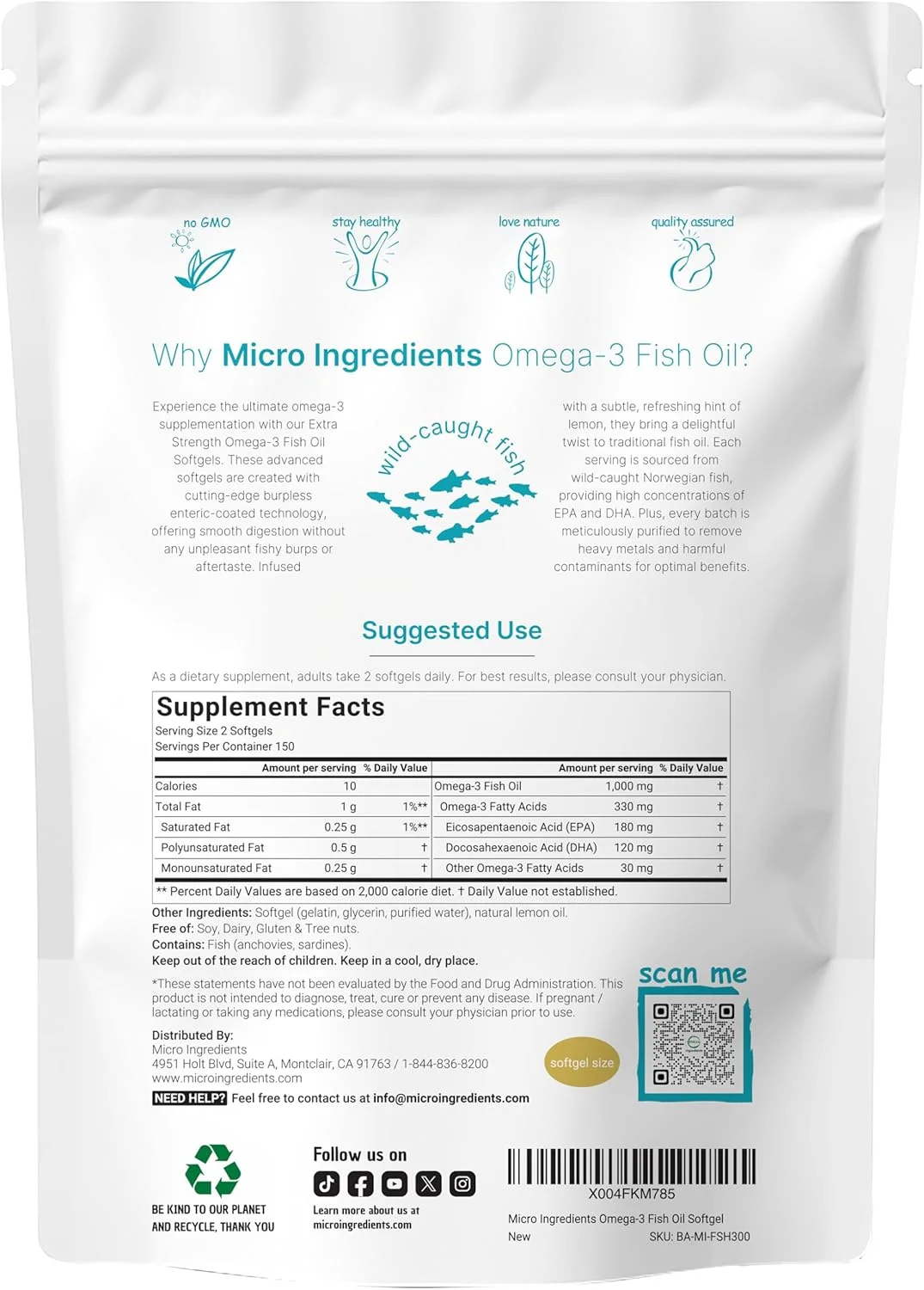 مکمل روغن ماهی امگا 3 با حداکثر قدرت، 1000 میلی گرم در هر وعده، 300 سافت ژل | طعم لیمو | بدون آروغ | EPA 180 میلی گرم + DHA 120 میلی گرم | ماهی آبزی