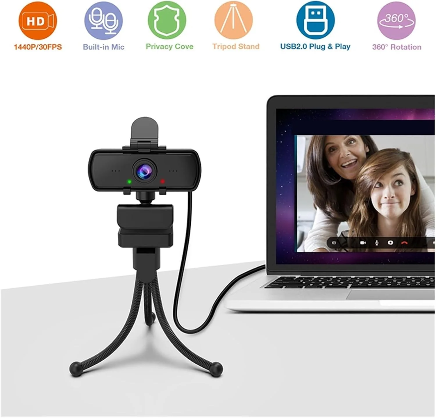 وب کم، دوربین وب با کیفیت 1440p برای کامپیوتر شخصی با میکروفون و سه پایه برای لپ تاپ رومیزی USB و دوربین وب برای پخش زنده تماس های ویدیویی برای کنفرانس، پخش زنده و ضبط وب کم، دوربین وب با کیفیت 1440p برای کامپیوتر شخصی با میکروفون و سه پایه برای لپ تاپ رومیزی USB و دوربین وب برای پخش زنده تماس های ویدیویی برای کنفرانس، پخش زنده و ضبط