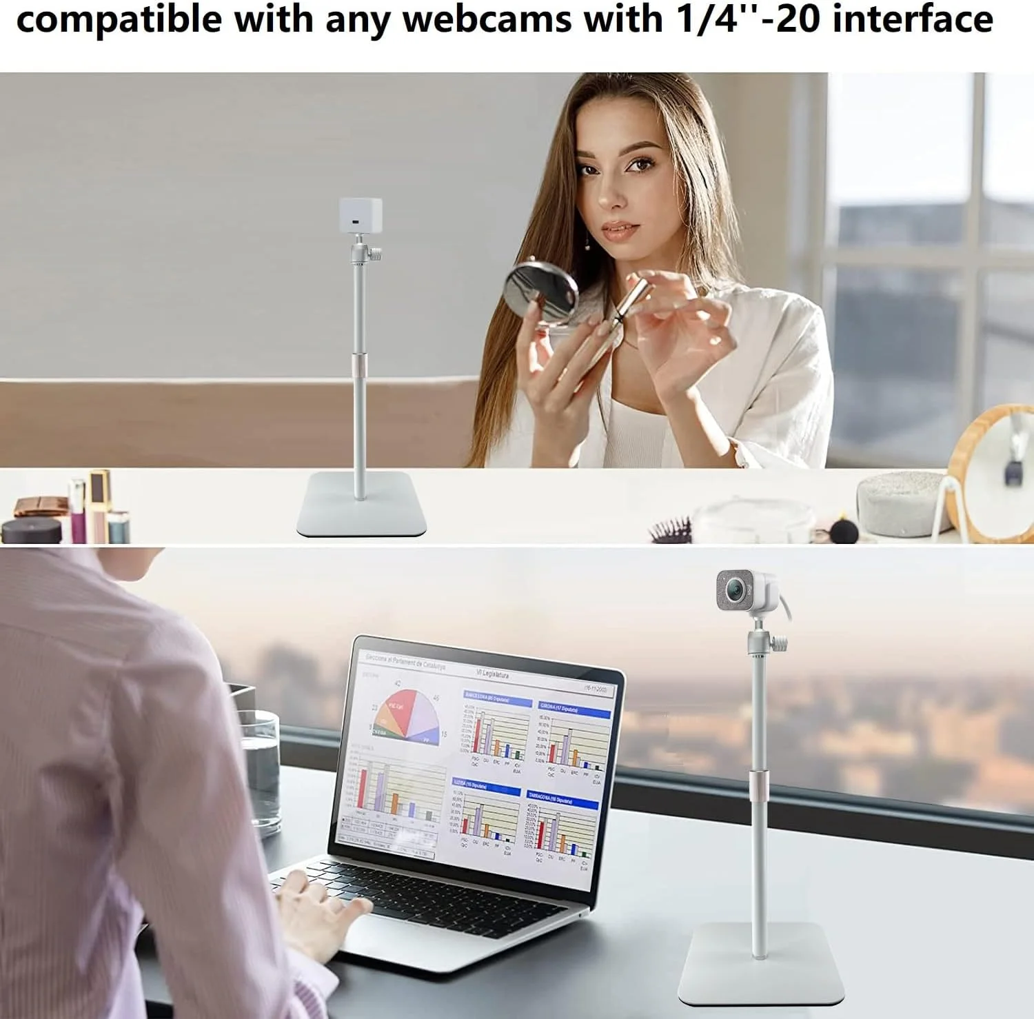 پایه وب‌کم سفید AceTaken برای وب‌کم‌های Logitech Brio 500، StreamCam، Lenovo، Nexigo سفید