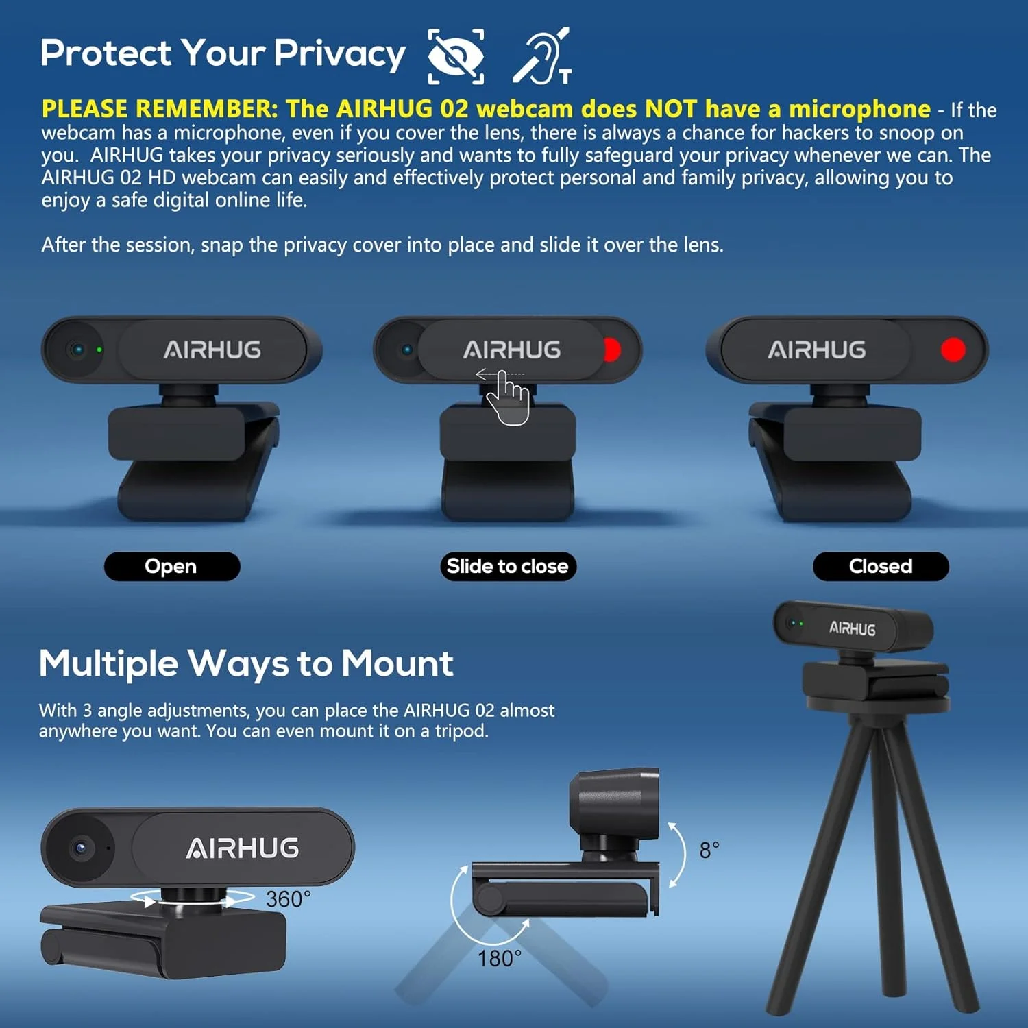 وب کم AIRHUG 2K بدون میکروفون با پوشش حریم خصوصی، وب کم USB برای کامپیوتر و لپ تاپ، وب کم بدون صدا، زاویه دید عریض 78 درجه، برای استریم و کنفرانس، سازگار با Skype Zoom YouTube وب کم AIRHUG 2K بدون میکروفون با پوشش حریم خصوصی، وب کم USB برای کامپیوتر و لپ تاپ، وب کم بدون صدا، زاویه دید عریض 78 درجه، برای استریم و کنفرانس، سازگار با Skype Zoom YouTube